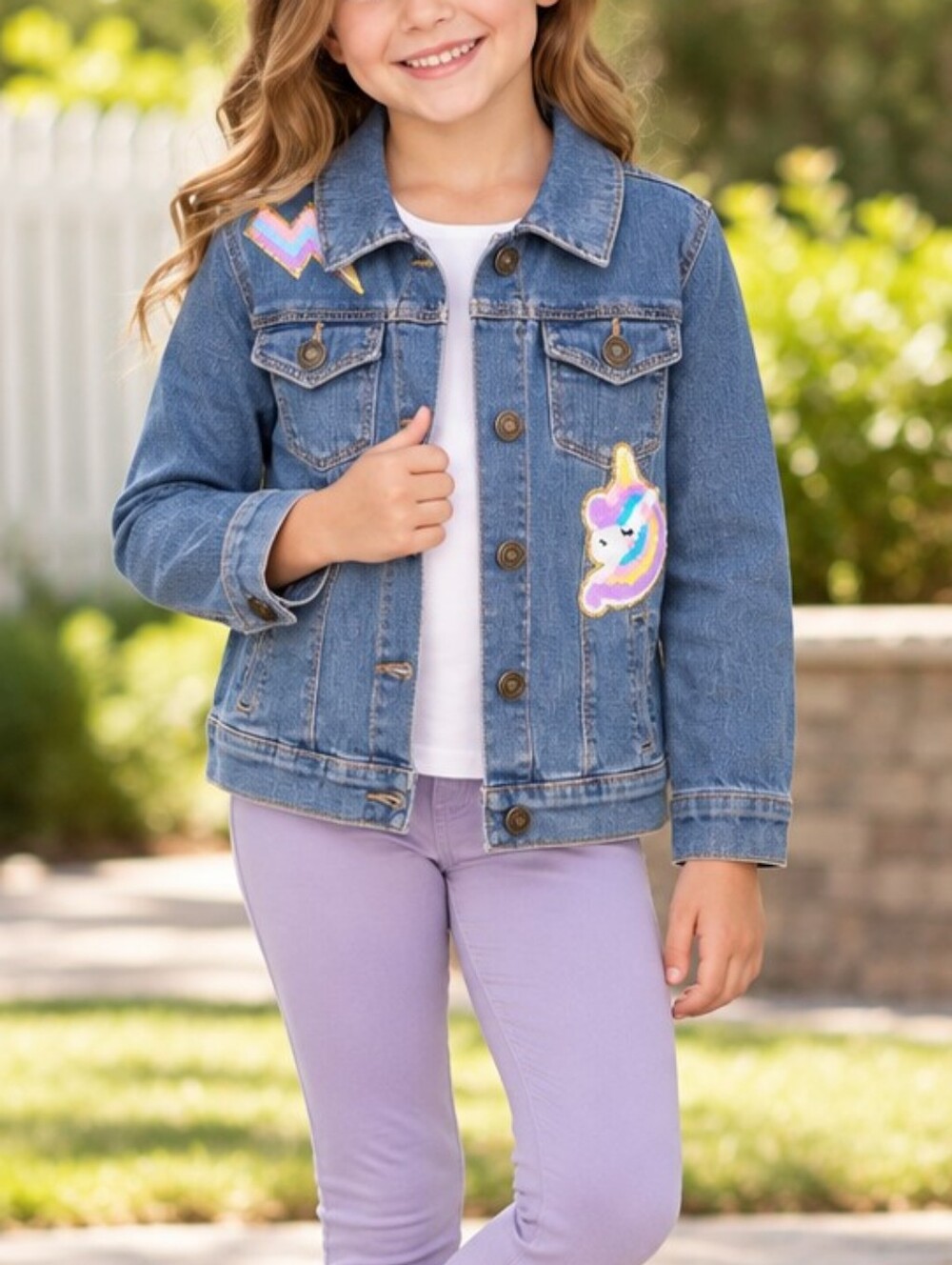 Carters Girls' Denim Jacket with Unicorn & Rainbow Patches - Blue Size 6/6x